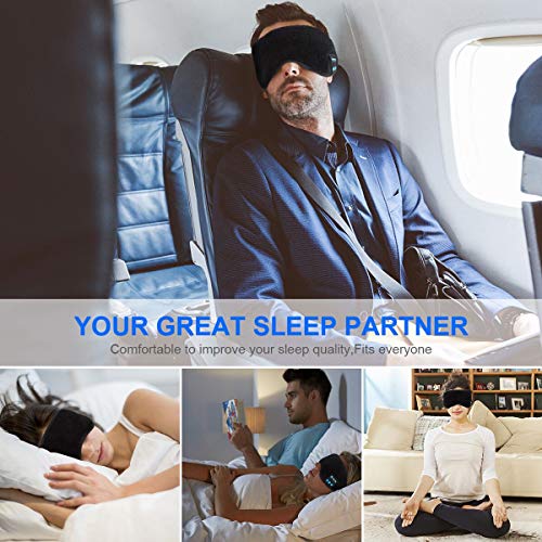 Auriculares Bluetooth,Auriculares inalámbricos máscara de Ojo Cascos Bluetooth inalámbricos Máscara para Dormir Eye Mask Estéreo Auriculares con Micrófono para iPhone Samsung Android Correr Negro
