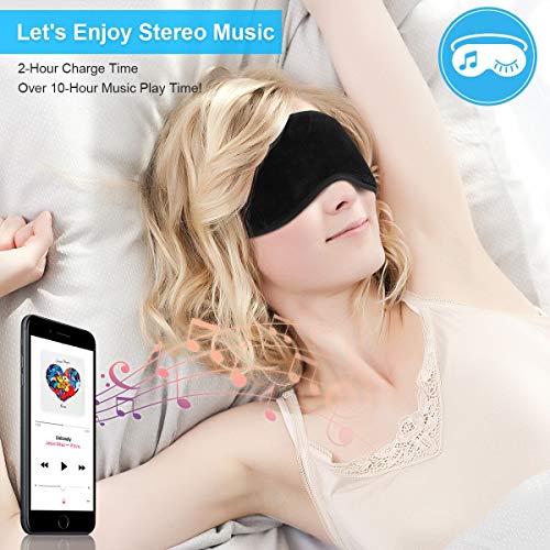 Auriculares Bluetooth,Auriculares inalámbricos máscara de Ojo Cascos Bluetooth inalámbricos Máscara para Dormir Eye Mask Estéreo Auriculares con Micrófono para iPhone Samsung Android Correr Negro
