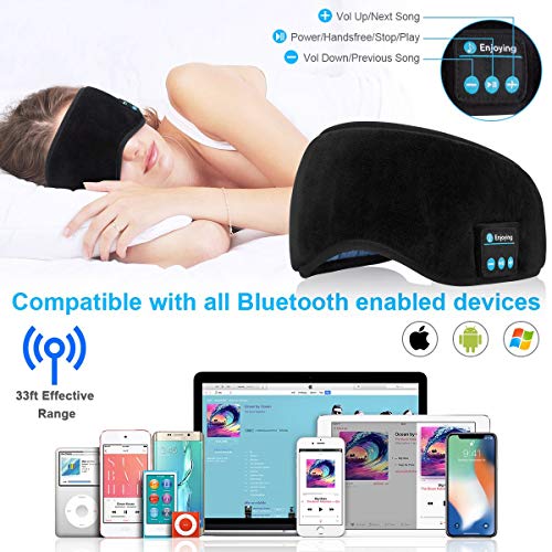Auriculares Bluetooth,Auriculares inalámbricos máscara de Ojo Cascos Bluetooth inalámbricos Máscara para Dormir Eye Mask Estéreo Auriculares con Micrófono para iPhone Samsung Android Correr Negro