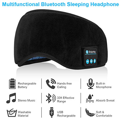 Auriculares Bluetooth,Auriculares inalámbricos máscara de Ojo Cascos Bluetooth inalámbricos Máscara para Dormir Eye Mask Estéreo Auriculares con Micrófono para iPhone Samsung Android Correr Negro