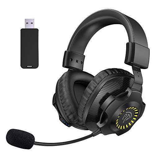 Auriculares Inalámbricos, Auriculares para Juegos Estéreo Inalámbricos REDSTORM V07W 2.4G, con Micrófono y Control de Volumen, Adecuados para PC, MAC, PS4, Iluminación Degradada RGB
