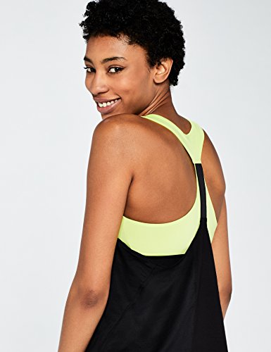 AURIQUE Camiseta Deportiva Mujer, Multicolor (Black/Lime), Medium