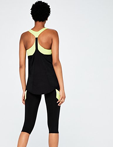 AURIQUE Camiseta Deportiva Mujer, Multicolor (Black/Lime), Medium