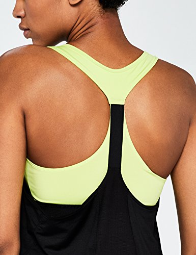 AURIQUE Camiseta Deportiva Mujer, Multicolor (Black/Lime), Medium