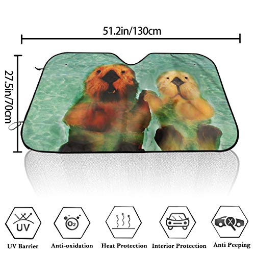 Aurora Sea Otter Mom Green Art Themed Interior Windshield Sun Shade Cover Car Windows Visor Kit Ornament Decor Outdoor Vehicle Accessories Sunshade Auto for Women Men