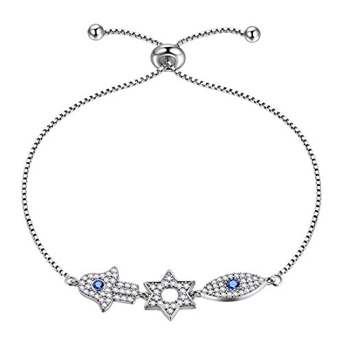 Aurora Tears - Pulsera de mano de Fátima de plata de ley 925 azul con colgante de ojo de David con estrella de seis puntos, joya para mujer DB0110W