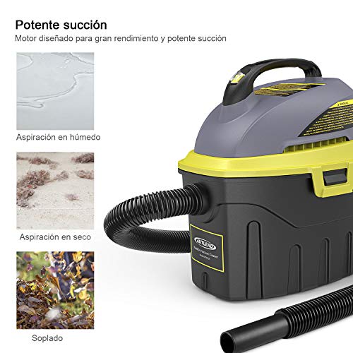 AUTLEAD Aspirador Seco-Húmedo, 1000W 12L Compacto Aspiradora Hogar con 2 boquillas, silenciador, compacta, manejable y con Ahorro de energía, para Uso en el hogar o vehículos -WDH2A