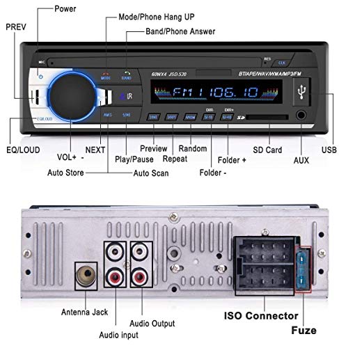 Autoradio Bluetooth, RIXOW Manos Libres Estéreo de Coche, Apoyo de Reproductor MP3, Llamadas Manos Libres, Función de Radio, y de Archivo.
