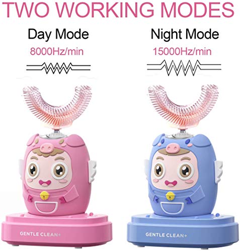 AUZZO HOME Cepillo de Dientes eléctrico para niños Ultrasonido Tipo U Impermeable Limpieza Integral de 360 ° Ayuda a prevenir y Reducir la gingivitis Durante 2-12 años,Azul,B