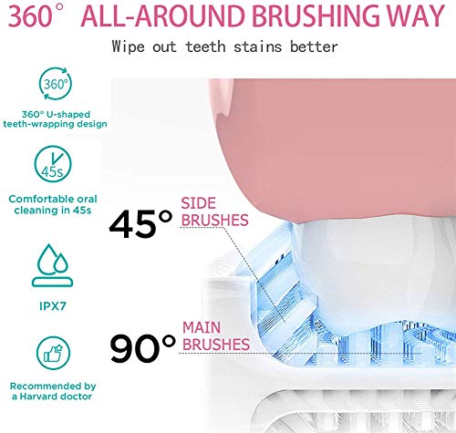 AUZZO HOME Cepillo de Dientes eléctrico para niños Ultrasonido Tipo U Impermeable Limpieza Integral de 360 ° Ayuda a prevenir y Reducir la gingivitis Durante 2-12 años,Azul,B