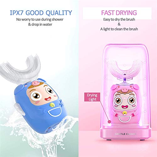 AUZZO HOME Cepillo de Dientes eléctrico para niños Ultrasonido Tipo U Impermeable Limpieza Integral de 360 ° Ayuda a prevenir y Reducir la gingivitis Durante 2-12 años,Azul,B