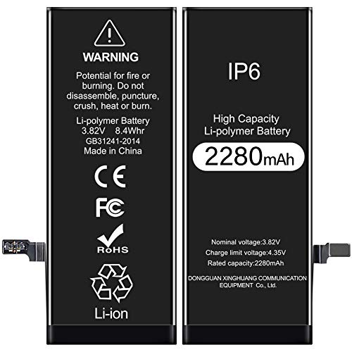 AVasea Batería de 2280 mAh para iPhone 6G,Batería Recargable de Polímero de Litio de Alta Capacidad con El Kit Completo de Herramientas para La Reparación Adhesivo e Instrucciones-Garantía de 24 Meses