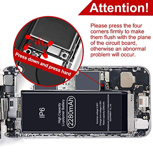 AVasea Batería de 2280 mAh para iPhone 6G,Batería Recargable de Polímero de Litio de Alta Capacidad con El Kit Completo de Herramientas para La Reparación Adhesivo e Instrucciones-Garantía de 24 Meses