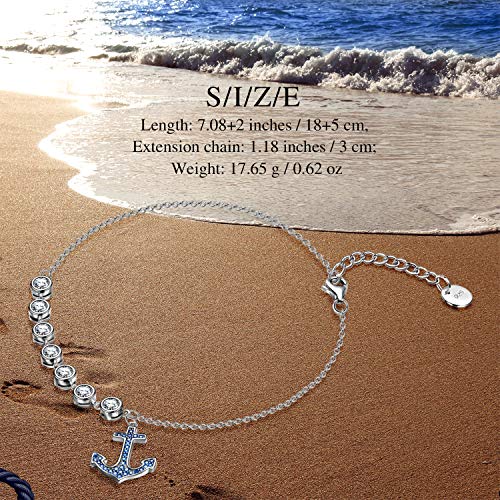 AVATAR Pulsera Mujer 925 Plata esterlina Chapado Oro Blanco encantos Aguamarina Azul Ancla circón Cadena extendida Regalo para Mujer Esposa Madre Novia Amigo su cumpleaños joyería