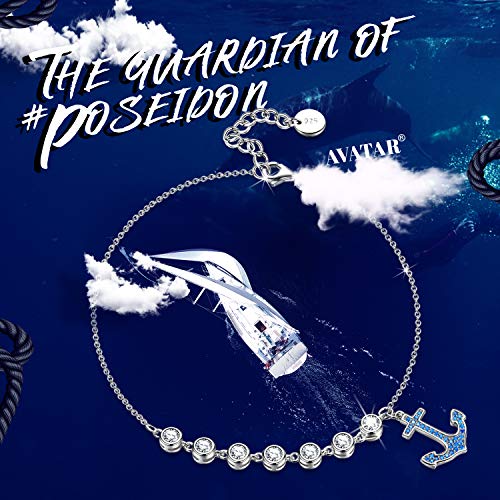 AVATAR Pulsera Mujer 925 Plata esterlina Chapado Oro Blanco encantos Aguamarina Azul Ancla circón Cadena extendida Regalo para Mujer Esposa Madre Novia Amigo su cumpleaños joyería