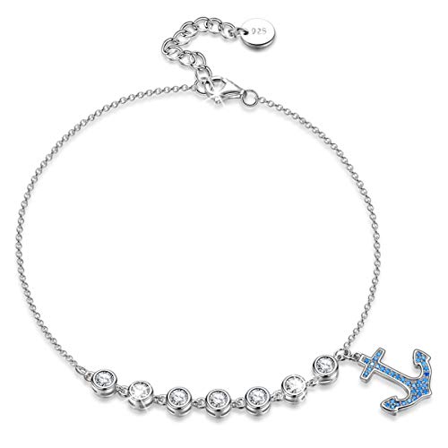 AVATAR Pulsera Mujer 925 Plata esterlina Chapado Oro Blanco encantos Aguamarina Azul Ancla circón Cadena extendida Regalo para Mujer Esposa Madre Novia Amigo su cumpleaños joyería