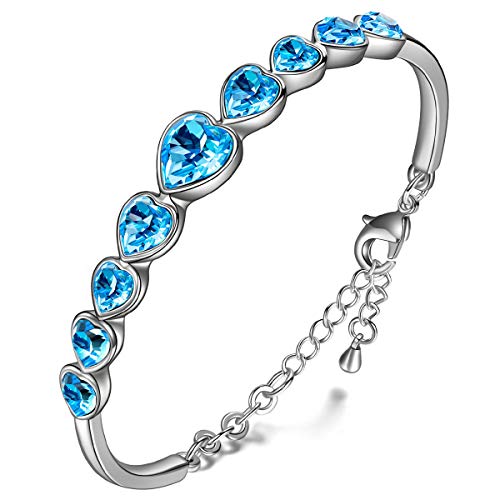 AVATAR Pulsera para Mujer 925 de Plata esterlina corazón del océano Cristales Azules Regalos para Mujer niña Esposa Madre Novia Amigos su joyería cumpleaños Aniversario