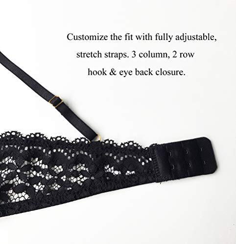 Awake Lingerie Selected Soft Lace Bralette Encaje y Bragas, Sexy Sujetador Transparente sin Aro sin Relleno, Conjunto de Lencería Mujer (X-Large, Negro)