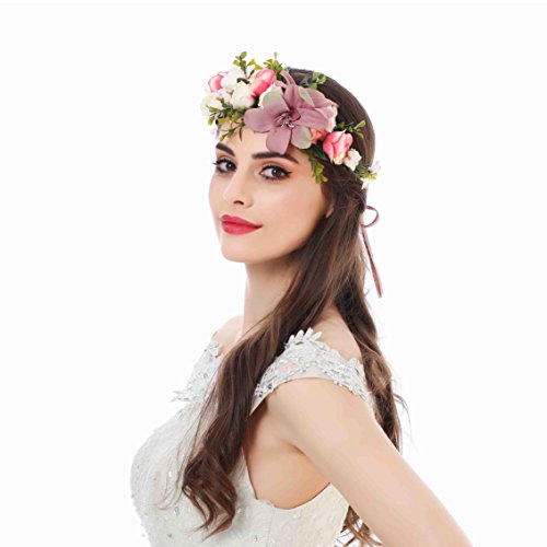 AWAYTR mujeres niñas Boho flor corona diadema floral corona guirnalda (Malva pálido)