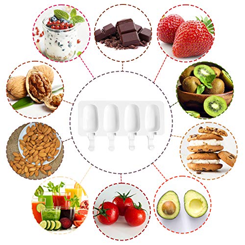 AWIIK - Moldes Helados Silicona para Hacer Helados pequeños en el congelador. Moldes para Helados caseros, Helados saludables, moldes Polos fit y Real Food (Incluye 50 Palos de Madera Reutilizables)