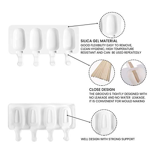 AWIIK - Moldes Helados Silicona para Hacer Helados pequeños en el congelador. Moldes para Helados caseros, Helados saludables, moldes Polos fit y Real Food (Incluye 50 Palos de Madera Reutilizables)