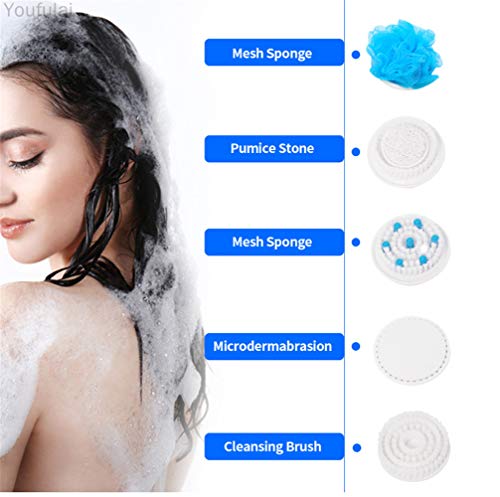 Aymsm Cepillo para el Cuerpo, 5 en 1 Spin SPA Cepillo Trasero Scrubber Set, Masajeador Cepillo de Ducha eléctrico Cepillo de SPA Limpiador de pies para el Cuerpo Facial Impermeable (3PCS)