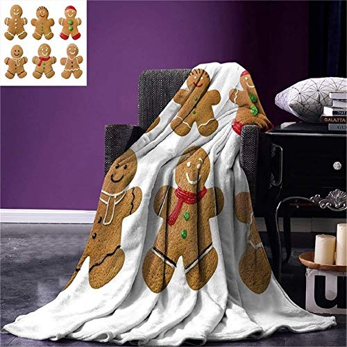 Aymsm Gingerbread Man Throw Vivid Galletas Hechas en casa Dulces de Navidad azucarados Pasteles sabrosos Dulces Manta de Microfibra Caliente
