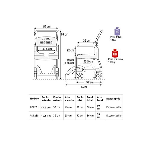 Ayudas dinamicas - Silla de ducha y w.c. "clean" , talla 49cm