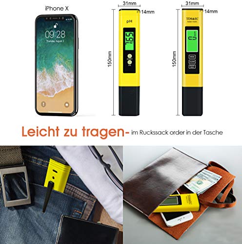 AYUQI Medidor PH, Medidor de PH TDS EC Temperatura 4 en 1 Digital con Pantalla LCD Resolución 0.01 Calibración Automática para Acuario, Piscina de Agua Hidropónica, Laboratorio (Amarillo)