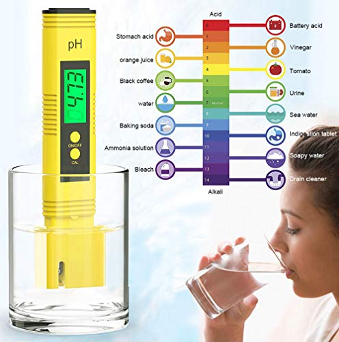 AYUQI Medidor PH, Medidor de PH TDS EC Temperatura 4 en 1 Digital con Pantalla LCD Resolución 0.01 Calibración Automática para Acuario, Piscina de Agua Hidropónica, Laboratorio (Amarillo)