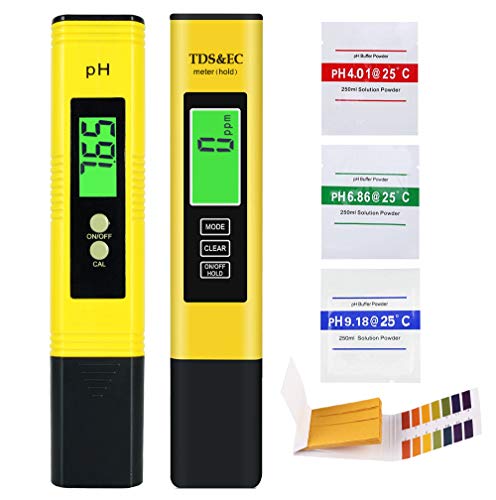 AYUQI Medidor PH, Medidor de PH TDS EC Temperatura 4 en 1 Digital con Pantalla LCD Resolución 0.01 Calibración Automática para Acuario, Piscina de Agua Hidropónica, Laboratorio (Amarillo)