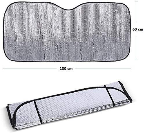 azorex Parasol Coche Delantero Plegable Protector Solar de Luna Delantera Tamaño S/M/L con Correas Elásticas de Fácil Instalación (S: 60x130 cm)
