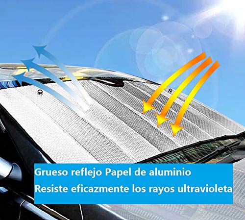 azorex Parasol Coche Delantero Plegable Protector Solar de Luna Delantera Tamaño S/M/L con Correas Elásticas de Fácil Instalación (S: 60x130 cm)