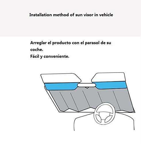 azorex Parasol Coche Delantero Plegable Protector Solar de Luna Delantera Tamaño S/M/L con Correas Elásticas de Fácil Instalación (S: 60x130 cm)