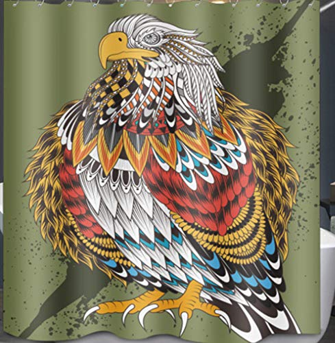 AZZXZONa Tela De Poliéster 100% Tela Baño Cortina 180X200Cm con 12 Ganchos Pintado Águila Hotel Chica Partición Decoración Cortina De Ducha Impermeable Moho