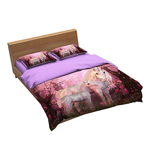 B/A Juego de Ropa de Cama 3 Piezas Poliéster Microfibra - Sakura y Caballo Animal de Pelo Largo - Edredón Incluye 1 Funda Nórdica y 2 Funda de Almohada para Habitaciones de Hotel 240 x 220 cm