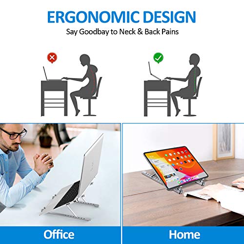 Babacom Soporte Portatil Mesa, 8 Ángulos Plegables Elevador Portatil Laptop Stand, Aluminio Ventilado Refrigeración Soporte Ordenador Portátil para Macbook Lenovo Dell y Otro 10.2-15” Dispositivos
