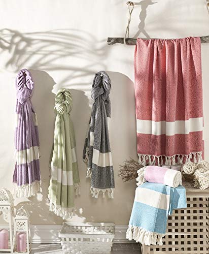 BABEL ARTESANIA Toalla Playa Toalla de baño Turco XL Algodón orgánico - Pestemal Fouta Pareo -Toalla de Sauna Toalla de baño Toalla de Ducha Toalla Hammam Toalla Deportiva 100X180 cm (Rojo)