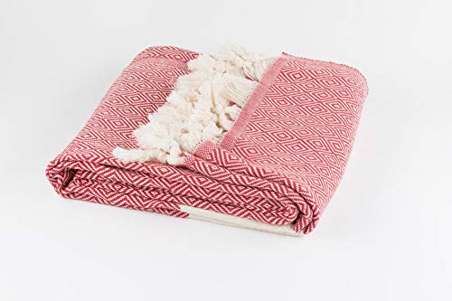 BABEL ARTESANIA Toalla Playa Toalla de baño Turco XL Algodón orgánico - Pestemal Fouta Pareo -Toalla de Sauna Toalla de baño Toalla de Ducha Toalla Hammam Toalla Deportiva 100X180 cm (Rojo)