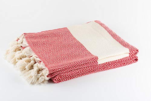 BABEL ARTESANIA Toalla Playa Toalla de baño Turco XL Algodón orgánico - Pestemal Fouta Pareo -Toalla de Sauna Toalla de baño Toalla de Ducha Toalla Hammam Toalla Deportiva 100X180 cm (Rojo)
