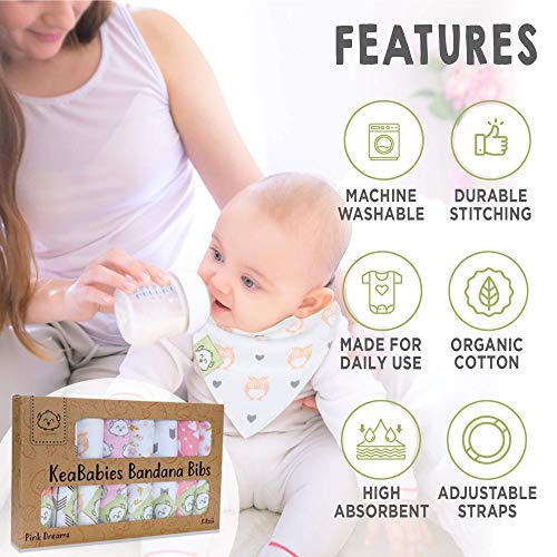 Baberos para bebé tipo bandolera para niñas - Baberos tipo pañuelo, de algodón orgánico súper absorbente - Babero para baba de bebé - Baberos para dentición (Pink Dreams)