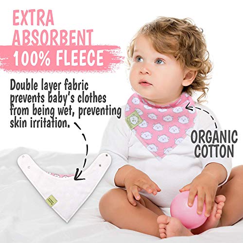 Baberos para bebé tipo bandolera para niñas - Baberos tipo pañuelo, de algodón orgánico súper absorbente - Babero para baba de bebé - Baberos para dentición (Pink Dreams)