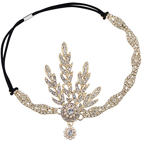 BABEYOND 1920s Flapper Pelo Banda Gran Gatsby Vintage Nupcial Pelo Accesorio Hoja de Cristal Perla Pelo Banda