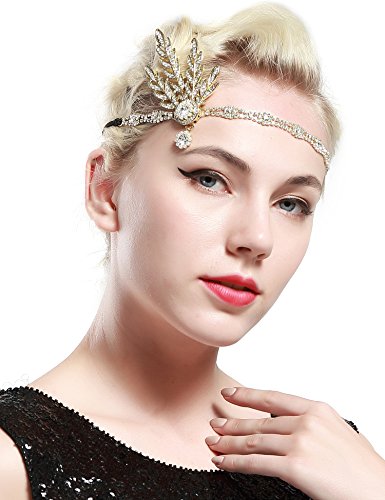 BABEYOND 1920s Flapper Pelo Banda Gran Gatsby Vintage Nupcial Pelo Accesorio Hoja de Cristal Perla Pelo Banda