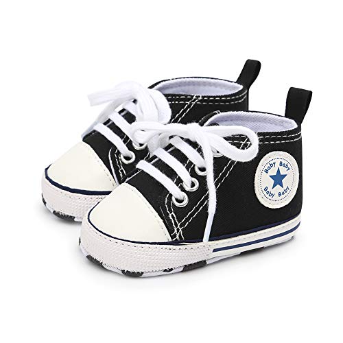 Babycute - Zapatillas de lona para bebé con suela suave y cordones, informales, para niños y niñas, primeros pasos, color Beige, talla 0-6 meses