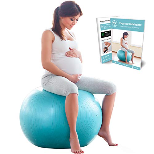 BABYGO Pelota de Pilates Embarazadas, Fitball, Ejercicio, Balón de Gimnasia Anti-Burst 1000 KG para Parto y Embarazo,Yoga, Fitness Bola con Bomba + Gratis Manual de Ejercicios 65cm
