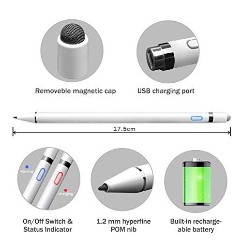 BACKTURE Lápiz Táctil para iPad, con 1,2 mm Punta Fina, Capacitivo Lapiz Táctil para Apple iPad 2018 y 2019, Compatible con iPad 6, iPad Mini 5, iPad Air 3, iPad Pro 11", iPad 12.9" (Blanco)