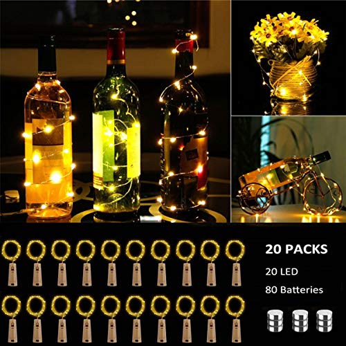 BACKTURE Luz de Botella, 2M 20 LED Guirnaldas Luminosas Botellas de Vino, Luces LED Decoración de Luces para Boda, DIY Fiesta, Adornos de Navidad - Blanco Cálido (20 pack)