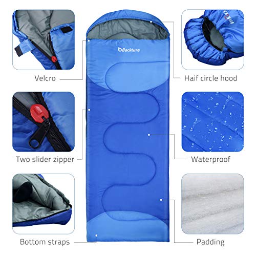 BACKTURE Saco de Dormir para Acampar, Impermeable con Bolsa de Compresión, 3 Estaciones 5~25℃, para Viajes, Camping, Senderismo, 220x80cm