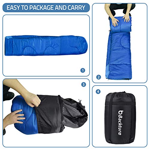 BACKTURE Saco de Dormir para Acampar, Impermeable con Bolsa de Compresión, 3 Estaciones 5~25℃, para Viajes, Camping, Senderismo, 220x80cm